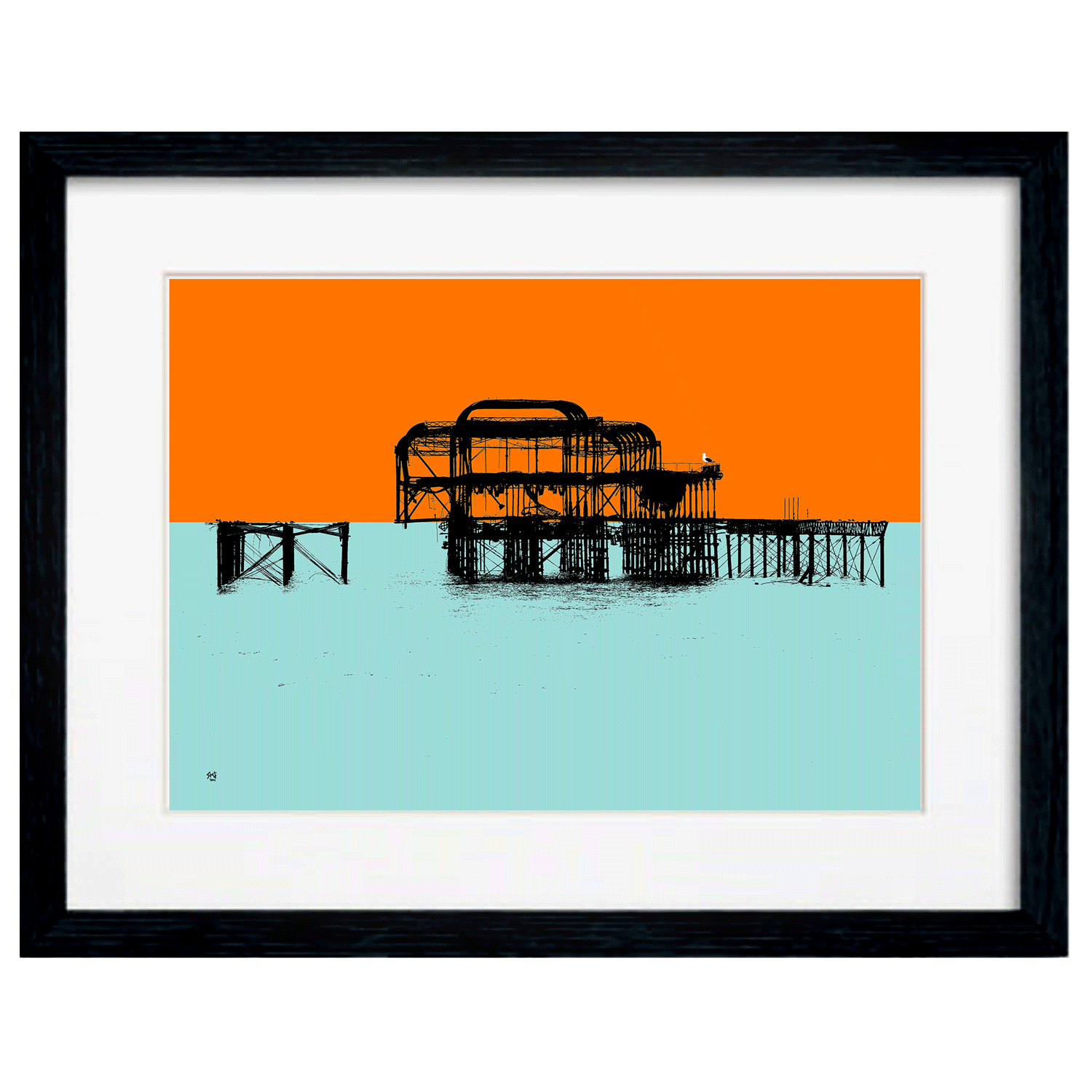 Framed Orange and Blue West Pier Art Print by Billy Brighton