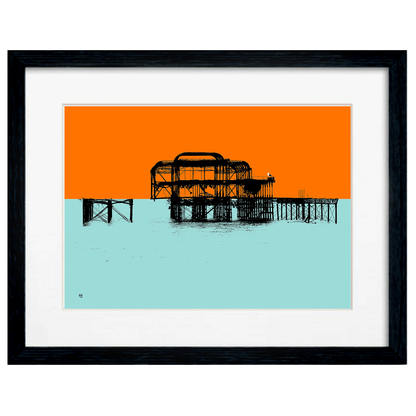 Framed Orange and Blue West Pier Art Print by Billy Brighton