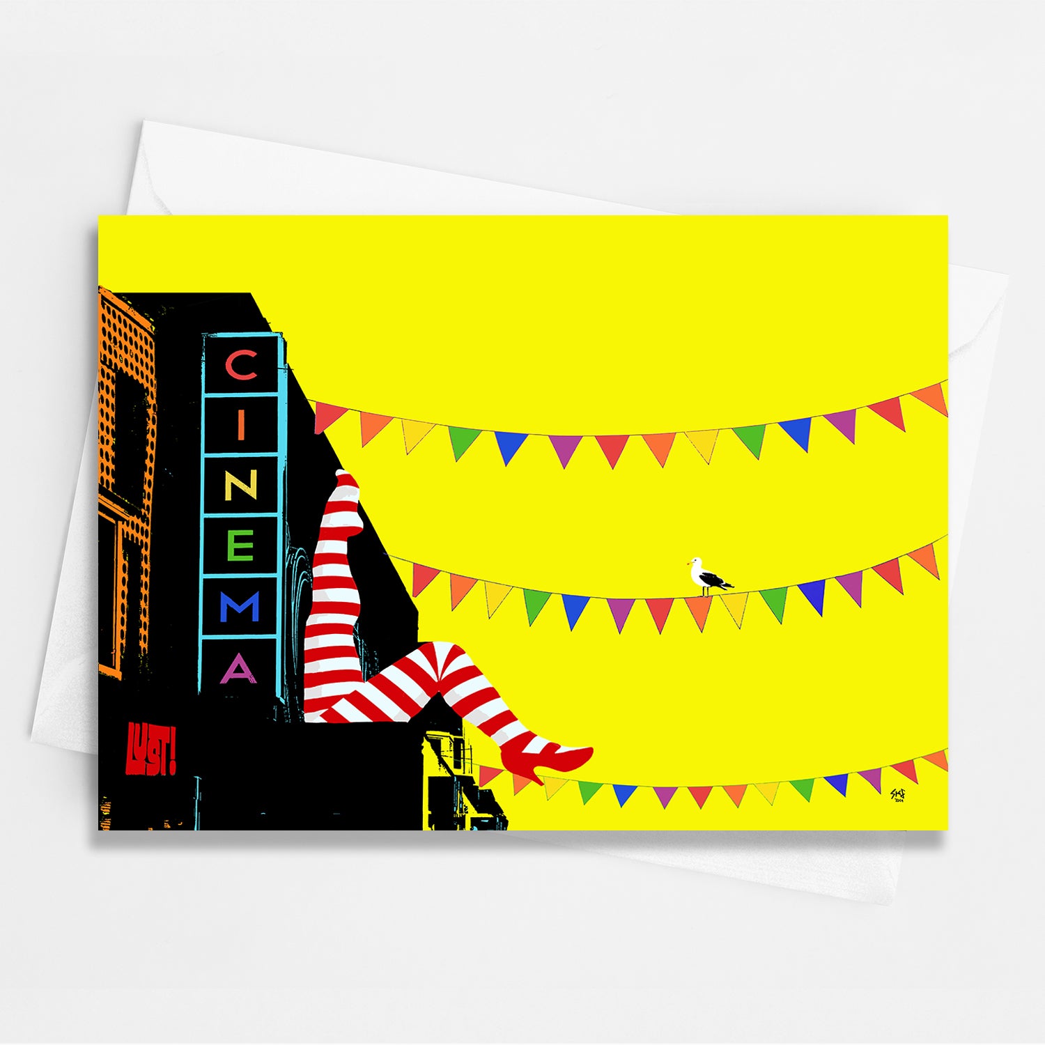 NEW - Brighton Can-Can Striped Legs Greeting Card - Yellow A6