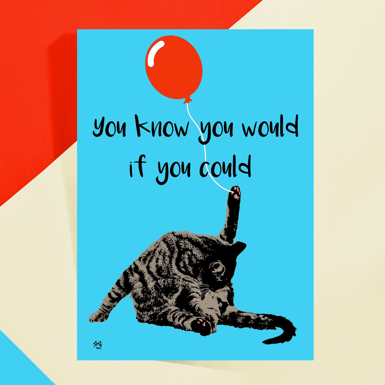 Cat licking it's arse rude greeting card by Studio Flea