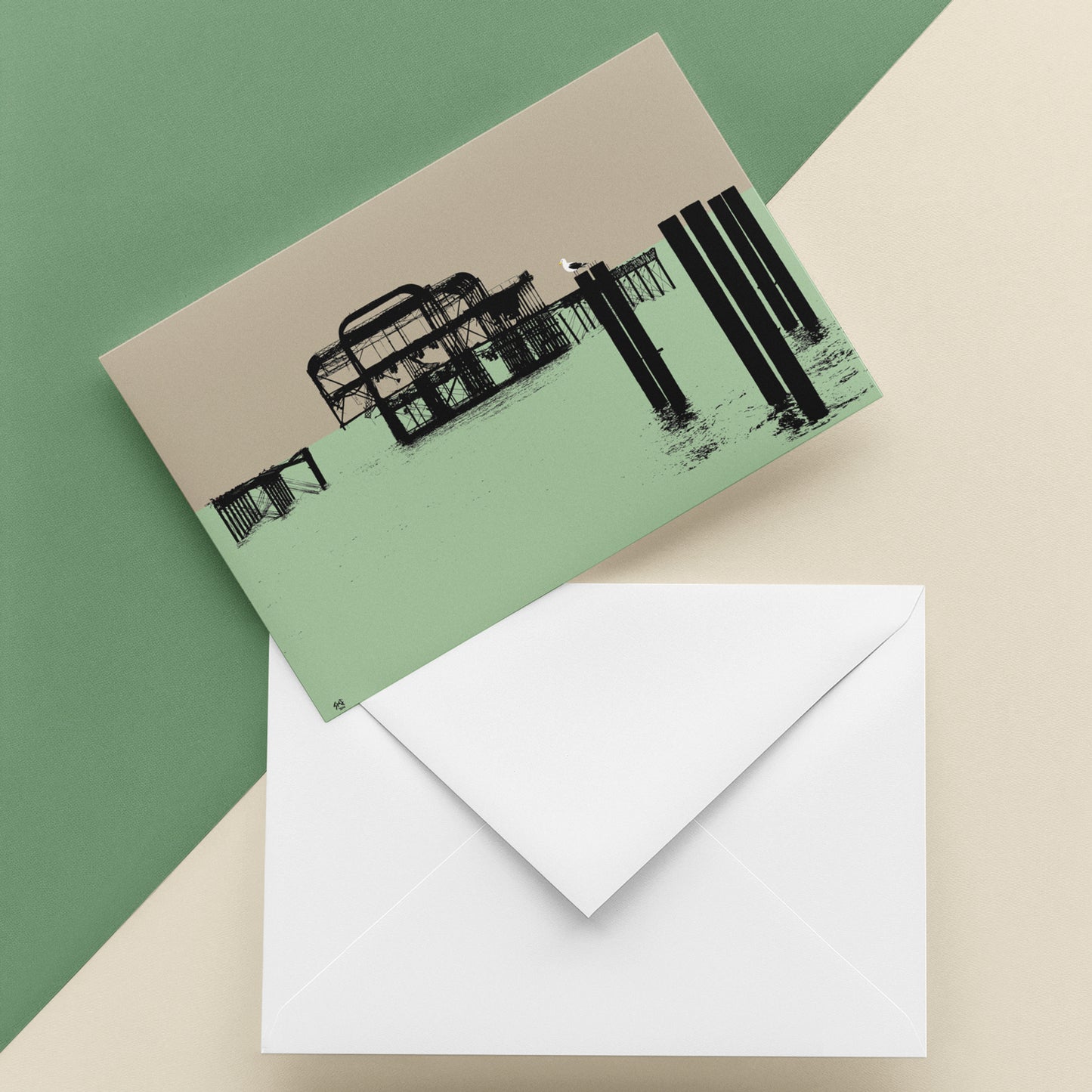 West Pier Greeting Card - Taupe A5